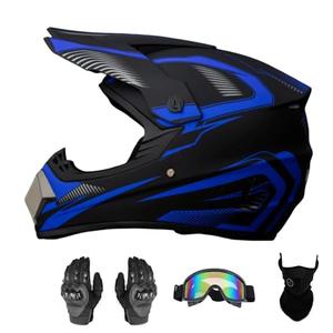 Senhill Youth ATV Dirt Bike Helmet Motocross Helmet Full Face Motorcycle Helmet with Gloves Goggles Mask for Unisex Adult DOT/FMVSS 218 Approved (X-Large, Blue)