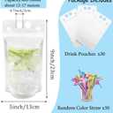 30 PCS Drink Pouches Bags with 30 Disposable Plastic Straws, Hand-held Frosted Translucent Reclosable Zipper Drink Bags Heat-Proof Bag Bottom Gusset