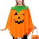 SHIRIA 3PCS Halloween Pumpkin Costume for Women Glow in the Dark Pumpkin Poncho Headband Candy Bag (One Size)