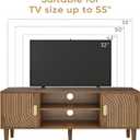 Smuxee Walnut TV Stand with Line Groove Design, 47.2" Mid Century Modern TV Media Console for TVs up to 55", TV Cabinet with Adjustable Shelf & 2 Cabinets for Living Room