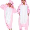 Funziez! Adult Onesie Halloween Costume Animal Dinosaur Shark Unisex Plush One Piece Cosplay Suit for Adults, Men and Women (Large, Pig)