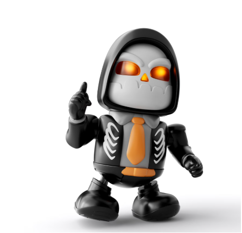 WWICILY Halloween Skeleton Dancing Robot Toy with Lights & Music, Battery Operated Animated Skull Toy for Kids, LightUp Walking Singing Robot Figure, Spooky Gift for Boys Girls Ages 3+