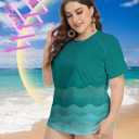 FOREYOND Plus Size Rash Guard Shirts for Women Short Sleeve UPF 50+ Sun Protection Swimwear Swim Suits Top (Blue) 4XL