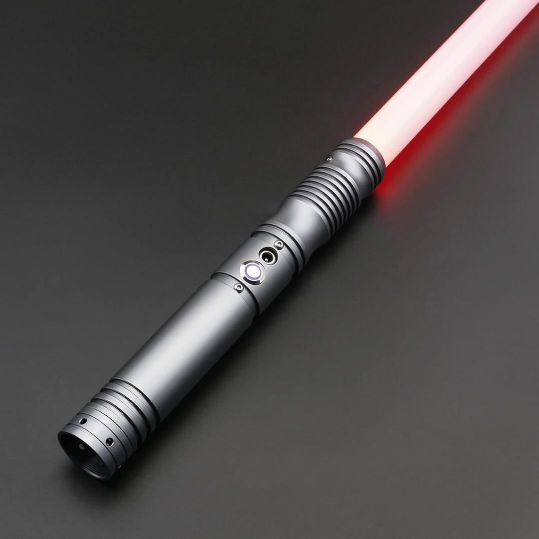 TXQ Lightsaber Heavy Dueling Lightsabers for Adult Premium Aluminium Alloy Hilt FOC Light Saber RGB 12 Colors Changeable 10 Sets Sound Font Force FX Lightsaber (Gray)