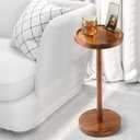 Pedestal Side Table, Acacia Drink Table with Weighted Base, Small Round Side Table for Small Spaces with 360 Rotating Phone Holder, Martini & Cocktail Pedestal End Table for Living Room, Home Office