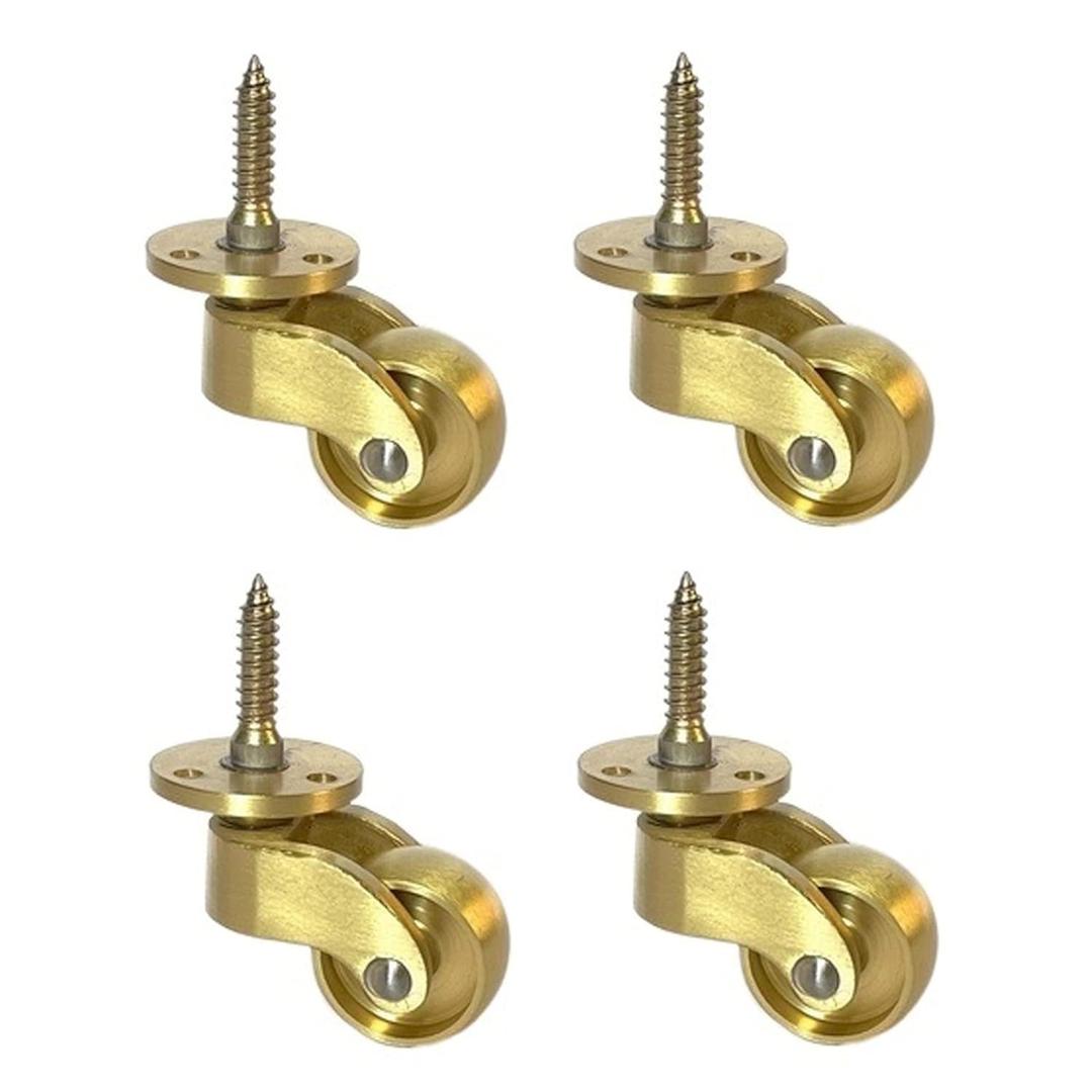 Antique Solid Brass Caster with 25mm Wheel,360 Swivel Castor,Moving Caster Wheels,Vintage Castors for Furniture,Polished Brass,Screw Style Fitting,150kg Load Capacity,Set of 4