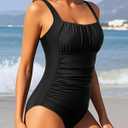 Aqua Eve One Piece Bathing Suit for Women Tummy Control Swimsuit Slimming Vintage Swimwear (Black, M)