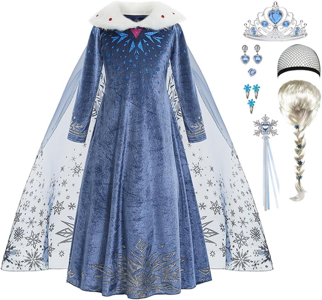Princess Elsa Winter Costume for Girls Halloween Carnival Fancy Dress for Cosplay (5-6 Years)
