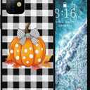 Compatible with iPhone 14 Pro Max Case 6.7 inch, Thanksgiving Fall Yellow Dots Pumpkin Black Plaid Phone Case Ultra Slim Thin Silicone Cover Anti-Scratch Shockproof Protective Rubber Case