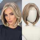 testar Blonde Wigs for White Women Short Light Bob Wig Straight Lace Hairline Wig Highlights Natural Looking Synthetic Heat Resistant Wig for Cosplay 12IN