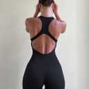 OLCHEE Womens Workout Jumpsuits Seamless Yoga Gym Bodycon Rompers Sexy Racerback Tummy Control Padded Bra Unitard (Black, S)