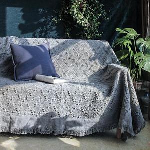 Homcosan Sofa Slipcovers Towel Cover Cotton Knit Geometrical Couch Cover for 2 Seat Cushion Couch Furniture Pet Protector Stylish Throws for Sectional Couch(Grey, Loveseat), Large (71''x102'')