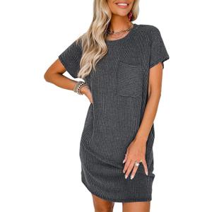 Acelitt Womens Casual Summer Crewneck Short Sleeve Ribbed Mini Tshirt Dress, XS-3XL
