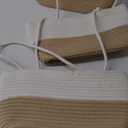 TeoKJ Over the Door Hanging Basket, 3-Tier Woven Cotton Wall-Mounted Storage Organizer Bag Decorative Hanging Kitchen Baskets - White + Jute