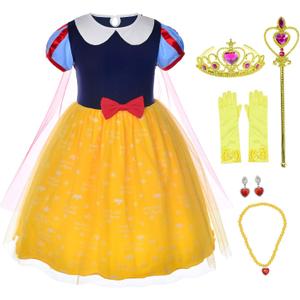 Joy Join Princess Costume Dress For Little Girls Birthday Party Dress Up With Gloves,Crown,Wand,Necklace 4-5 Years (4T 5T)