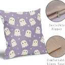 Farmhouse Cotton Linen Pillowcases - Cute Ghost 18x18 Inch Purple And White Spooky Throw Pillow Covers Set of 2 For Halloween Home And Outdoor Decor