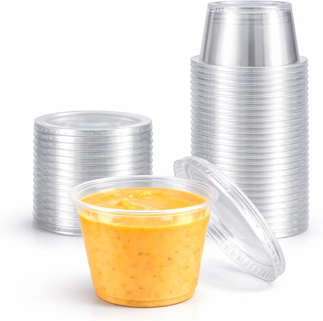 4U'LIFE 5.5 oz Clear Plastic Souffle Cup/Portion Cup With Lids-50 Sets