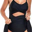 SUMMERSUNSHINE Maternity Cutout One Piece Skirt Front Cross Pregnancy Swimdress Wrap Tie Back Bathing Suit (Medium, Black)