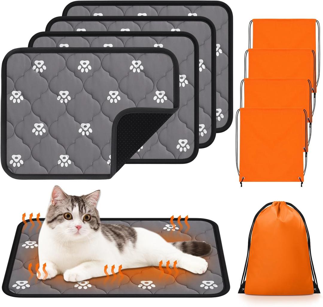 Riakrum 4 Pack 20 x 28 Inches Self Heating Cat Pad Mat Warming Pet Dog Bed Non Slip Washable Cat Kennel Crate Pad with Storage Bag for Indoor Outdoor Small Medium Dog Kitten