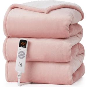 EHEYCIGA Heated Blanket - Electric Throw with 9 Heating Levels & 10 Hr Auto Off, Soft Cozy Sherpa Washable Blanket, 50 x 60 Inches (Pink)