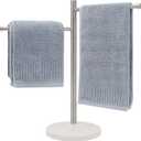 Standing Hand Towel Holder, Hand Towel Stand with Marble Base, 304 Stainless Steel Towel Rack with 2 Swivel Arm, Countertop Stand Towel Ring Towel Bar for Bathroom (Brushed Nickel, Round)