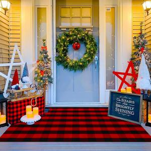 Ckorzen Red and Black Plaid Rug, 4' x 6' Christmas Halloween Outdoor Front Door Decor Mat, Cotton Hand-Woven Washable Rug for Layered Door Mats Carpet for Porch, Entryway