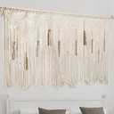 Extra Large Macrame Wall Hanging 70.8"  39" Boho Tapestry Woven Decor- Cotton Tassel Curtain Beige Chic Bohemian Wall Art for Home Living Room Bedroom Dorm Wedding (Includes Rod)