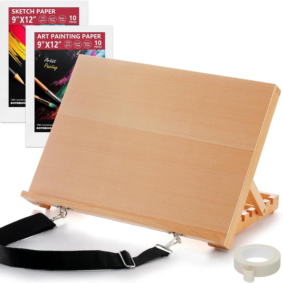 Tabletop Easel for Painting, 16.5"x12" Adjustable Portable Beechwood Drawing Board with Detachable Strap, Art Easel Includes Art Painting Papers, Sketch Papers and Masking Tape, Ideal for Diamond Art, 16.5'' L * 12.2 W