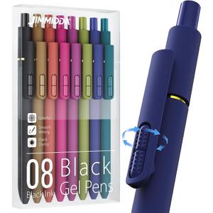 8Pcs Black Gel Pens - 0.7mm Medium Point Black Ink Pens | Smooth Writing - Quick Drying Retractable Pen for Men Women (Vintage - 8Pcs)