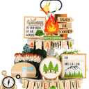 25 Pcs Camping Tiered Tray Set - Farmhouse Smores Wood Sign Decorations - Party Campfire Barbecue Centerpiece - Rustic Kitchen Decor