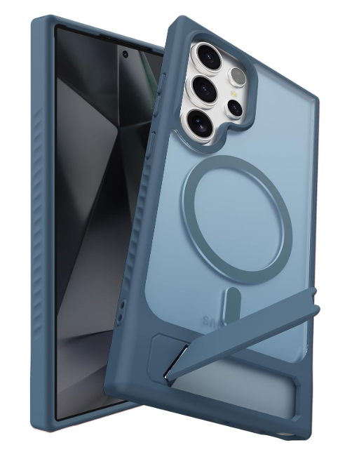 BNAAGO Magnetic for Samsung Galaxy S24 Ultra Case with Kickstand, Compatible with MagSafe, Slim Shockproof Grippy Translucent Matte Phone Cover, Built in Invisible Stand, Navy Blue