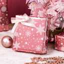 Retrify Christmas Wrapping Paper - 17 Inch x 32.8 Feet Mini Roll - White Snowflake with Grid Cutting Lines Foil Pink Gift Wrap Paper for Holiday Shower Party Celebration