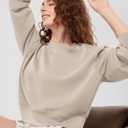 ODODOS Modal Soft Long Sleeve Cropped Sweatshirts for Women Oversized Crew Neck Pullover Crop Top (XS)