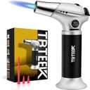 TBTEEK Butane Torch, Kitchen Torch Cooking Torch with Safety Lock & Adjustable Flame for Cooking, BBQ, Baking, Brulee, Creme, DIY Soldering(Butane Not Included) (Silver)