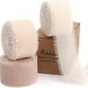 Ribbli Nude Ribbon 1 Inch x 3 Rolls Total 24 Yards Cream/Nude/Beige Handmade Fringe Chiffon Silk Ribbon for Wrapping Wedding Invitations Bridal Bouquets DIY Crafts Home Decor