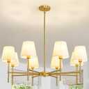 RUIYEY Dining Room Chandeliers Light - 8-Light Gold Modern Chandelier with Fabric Shade, Height Adjustable Mid Century Ceiling Lighting Fixture for Bedroom Kitchen Entryway Foyer