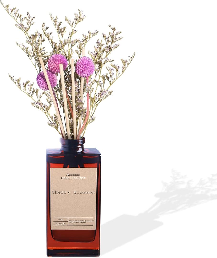 Reed Diffuser Set - Cherry Blossom Essential Oil, 5 oz/150ml Black Currant Aroma Scent Oils Bathroom Air Freshener with Flower Decoration and Diffuser Sticks, Home Fragrance for Room Decor Reed Diffuser Set - Cherry Blossom Essential Oil, 5 oz/150ml Black Currant Aroma Scent Oils Bathroom Air Freshener with Flower Decoration and Diffuser Sticks, Home Fragrance for Room Decor