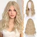 BARSDAR 18 Inch Wavy Beige Blonde Wig - Medium Length Blonde Wig for Women - Middle Part Natural Soft Wavy Synthetic Shoulder Length Wavy Wigs Daily Party Halloween Wig