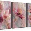 3Pcs Pink Gold Abstract Floral Canvas Wall Art Modern Luxury Elegant Floral 3D Textures Painting Picture Wall Decor Posters Prints Artwork for Living Room Bedroom Home Decoration