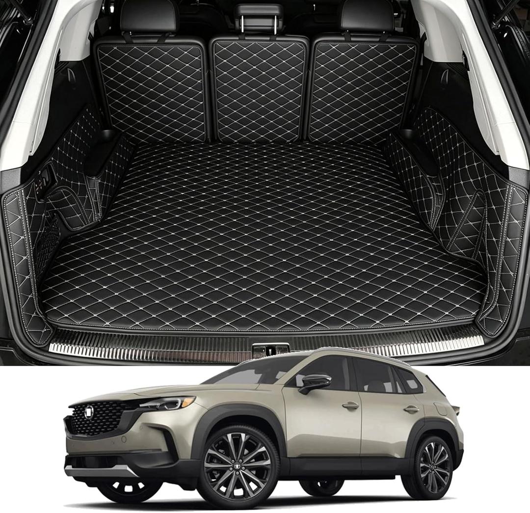 Trunk Mat Compatible with 2023-2025 2026 Mazda CX-50 Cargo Mat Full Coverage CX50 Cargo Liner Rear Trunk Liners Backrest Mat Trunk Side Protection Mats with High-Grade PU Leather