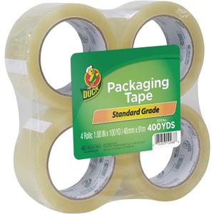 Duck Brand Standard Packaging Tape Refills - 4 Extra Long Rolls of Clear Packing Tape - Shipping, Mailing and Moving Supplies - 3" Core - 1.88 Inch x 100 Yards, Clear (240593)