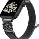 Stainless Steel Magnetic Loop Compatible with Apple Watch Band 41/40/38/49/46/45/44/42mm Women Metal Mesh Celtic Knot Dressy Strap for iWatch SE Series 10/9/8/7/6/5/4/3/2/1/Ultra(1/2) (Black)