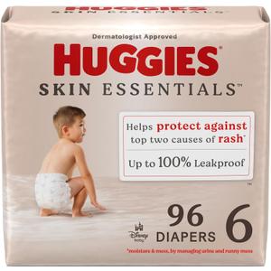 Huggies Size 6 Diapers, Skin Essentials Baby Diapers, Size 6 (35+ lbs), 96 Count (3 Packs of 32)