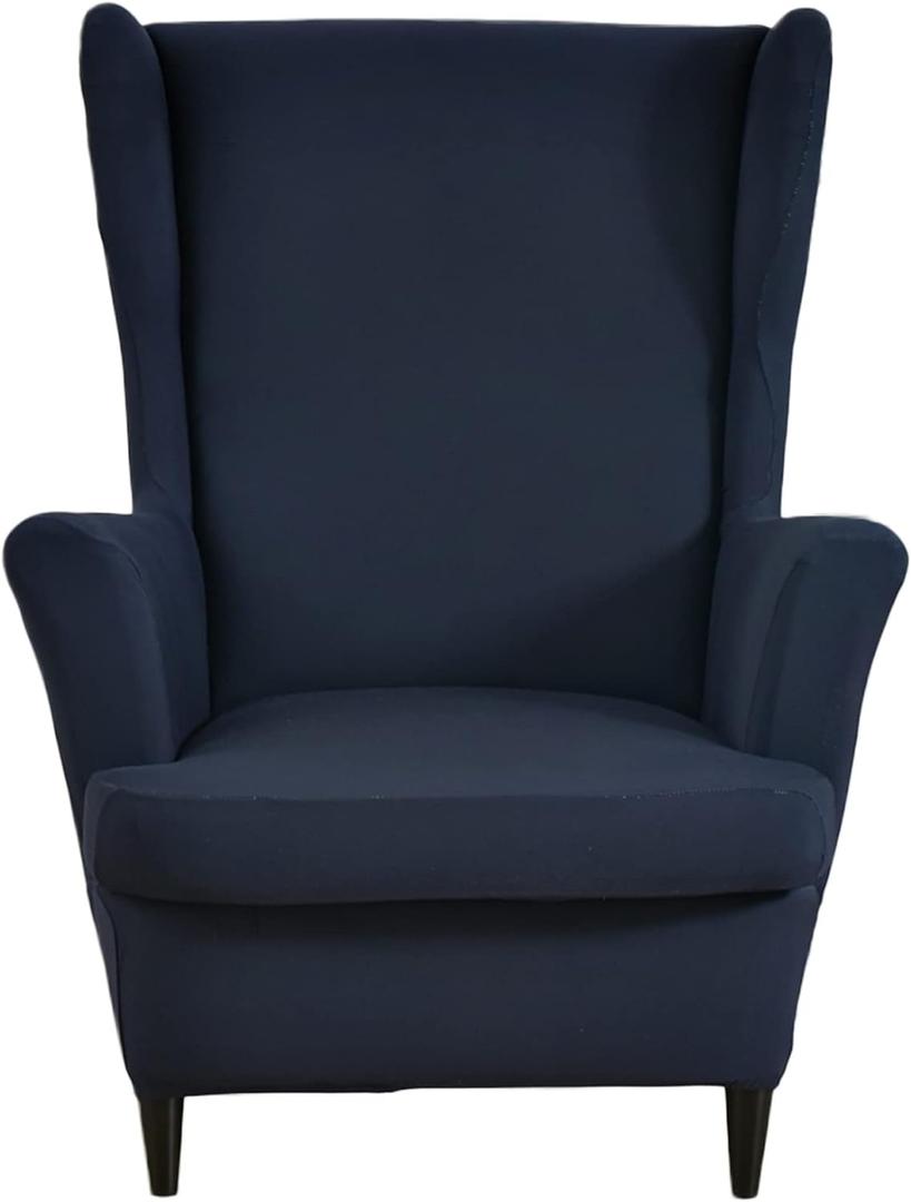 HZDHCLH Wingback Chair Slipcovers 2 Piece,Stretch Spandex Wingback Chair Covers for Living Room Armchair,Washalbe Sofa Slipovers (Navy Blue) (A1)