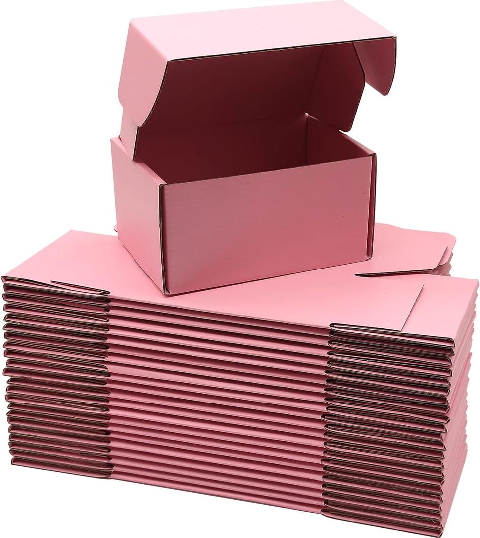 Small Pink Shipping Boxes for Small Business Pack of 25-6x4x3 inches Cardboard Corrugated Mailer Boxes for Shipping Packaging Craft Gifts Giving Products (6"x4"x3"/25-pack, Pink)