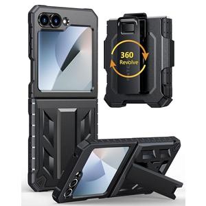 FNTCASE for Samsung Galaxy Z-Flip-6 Case: Military Grade Protection Shockproof Cell Phone Cover with Belt Clip Holster & Kickstand | Protective Drop Proof Rugged Case for Z Flip 7 FE 2025-Black