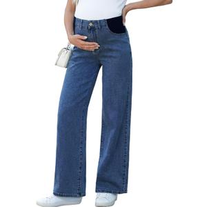 BLENCOT Maternity Jeans for Women High Waist Straight Leg Pregnancy Denim Pants with Pockets (Blue, M)