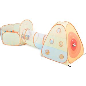 UTEX 3 in 1 Pop Up Play Tent with Tunnel, Ball Pit for Kids, Boys, Girls, Babies and Toddlers, Indoor/Outdoor Playhouse,Orange