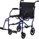 Medline Ultra Lightweight Transport Wheelchair for Adults, Foldable, 19-Inch Seat Width, Blue Frame, Black Upholstery