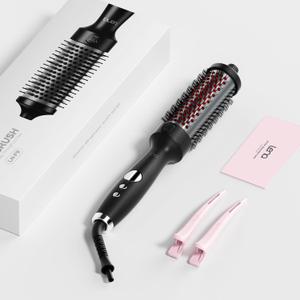 Thermal Brush,Lena 1.5 Inch All-in-1 Heated Round Brush with Titanium Barrel-Infrared&Negative Ion Technology,Smooth,Frizz-Free Styling Tool,5 Heat Settings,LED Display,Black